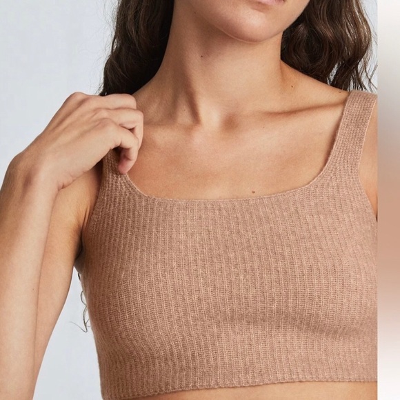 NWT Everlane Sz M Tan Camel The Cozy Stretch Tank Top Cropped Ribbed - Picture 3 of 8